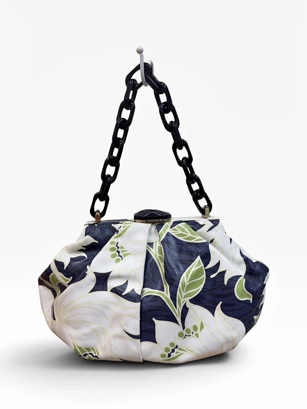 Escada Vintage Floral Chain Shoulder Bag in Blue & White
